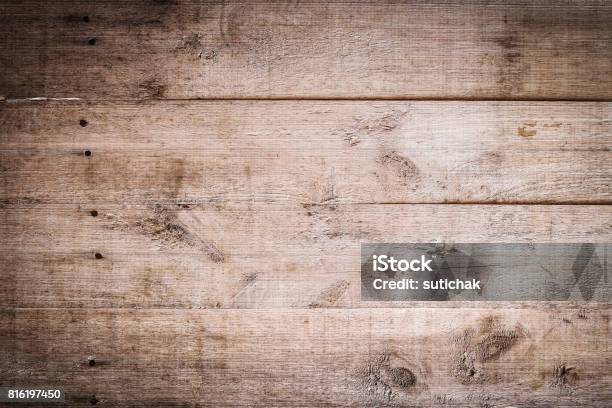 Dark Wood Brown Aged Plank Texture Vintage Background Stock Photo - Download Image Now