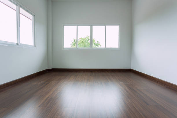 istock empty white room interior design with window sliding and wood laminate floor 816200764