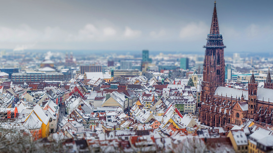 A shot of Freiburg, Germany during winter season. Tilt shift effect applied afterwards.