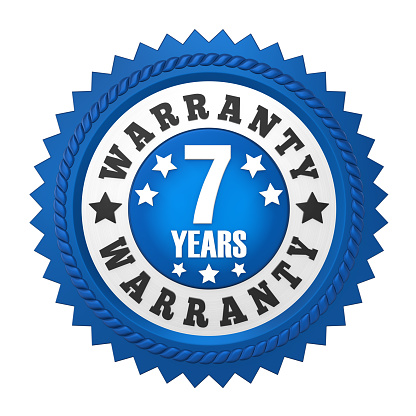 7 Years Warranty Badge solated on white background. 3D render