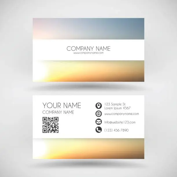 Vector illustration of Modern business card template with abstract background, blurred sunset