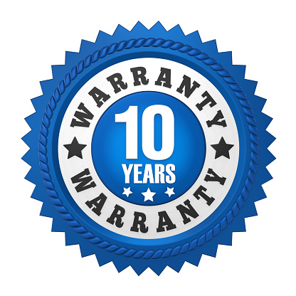 10 Years Warranty Badge solated on white background. 3D render