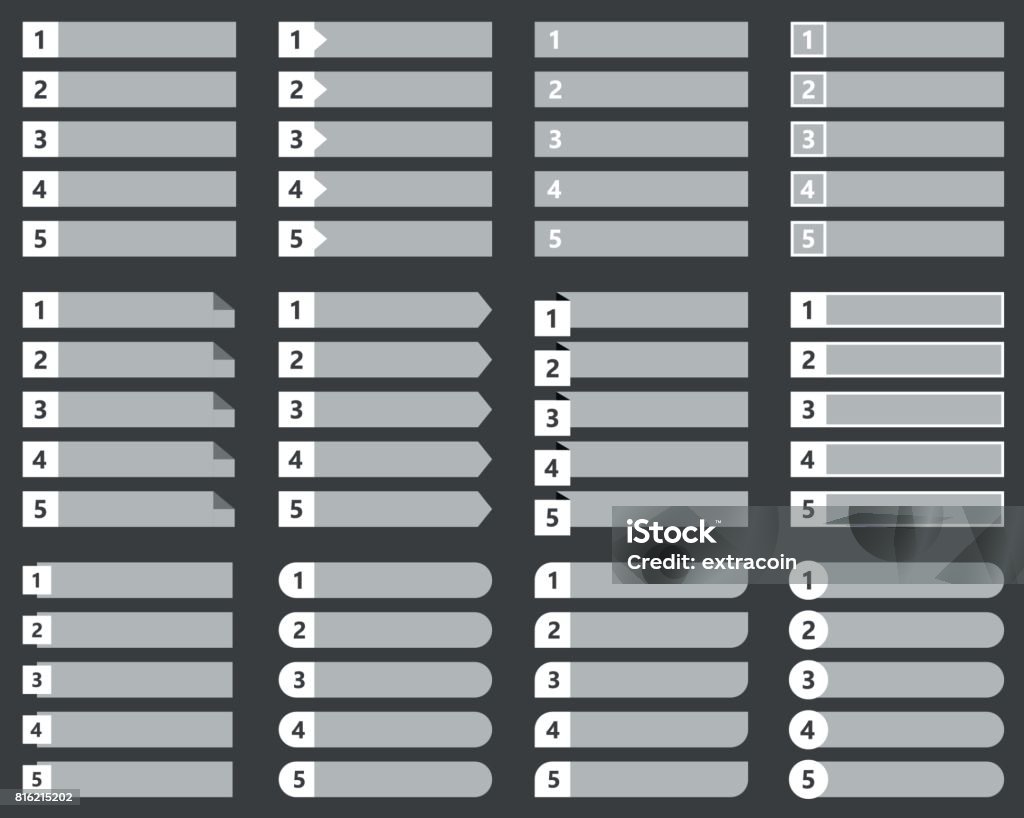 Numbered List Template Set Chart Table Stock Illustration - Download ...