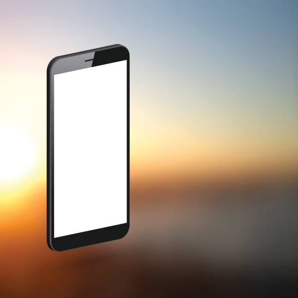 ilustrações, clipart, desenhos animados e ícones de smartphone isoladas em abstrato, turva sunset - isométrica modelo de telefone móvel - single object backgrounds white background side view