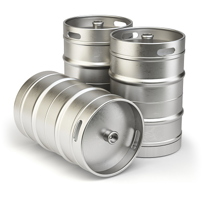 Metal beer kegs isolated on white background. 3d illustration