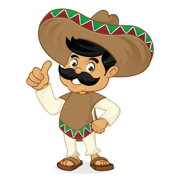 Vector illustration of Mexican man cartoon giving thumbs up