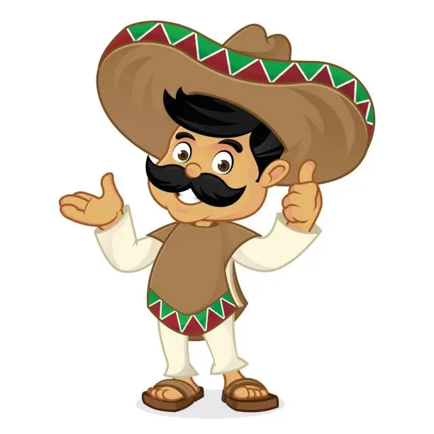 Vector illustration of Mexican man cartoon presenting