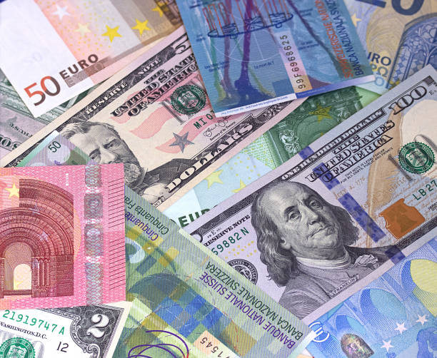 istock Abstract dollar euro and swiss franc background. 816249584
