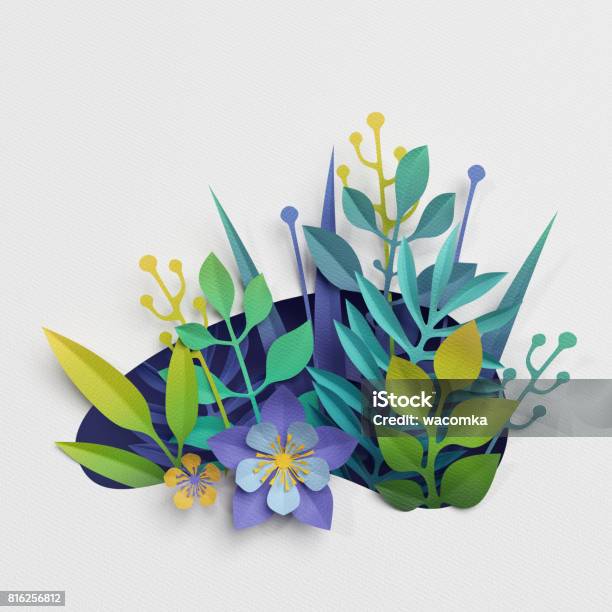 3d Render Paper Cut Decor Meadow Flowers And Herbs Earth Day Greeting Card Isolated Botanical Clip Art Elements Stock Photo - Download Image Now