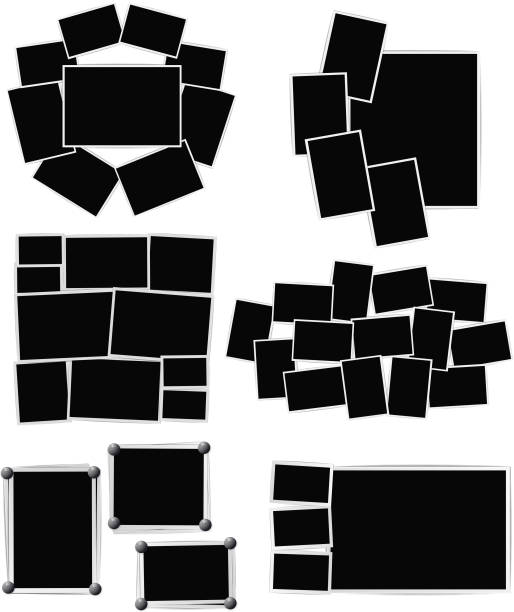 kompozice fotorámečků nastavená na bílém pozadí. šablona vektorového návrhu - plán na papíře fotky stock ilustrace