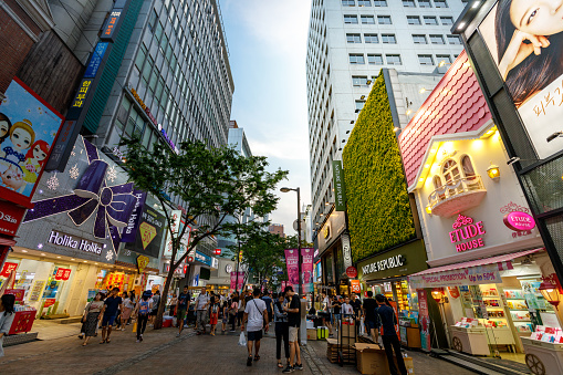 Myeongdong shopping district on Jun 18, 2017 in Seoul, South Korea