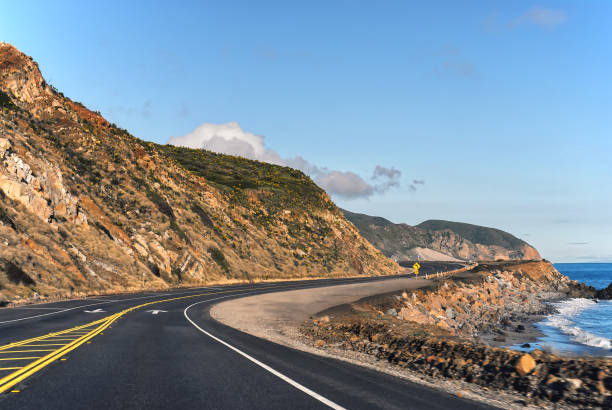 View of Pacific Coast Highway and the ocean in Southern California stock photo