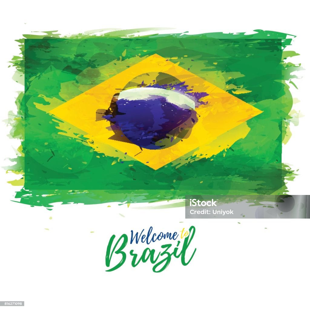 Symbol, poster, banner Brazil. Flag of Brazil with the decoration of the national symbol and color. Style watercolor drawing.  Vector illustration Symbol, poster, banner Brazil. Flag of Brazil with the decoration of the national symbol and color. Style watercolor drawing.  Vector illustration. Brazil stock vector