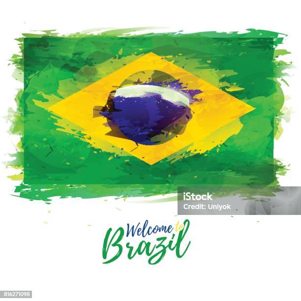 Symbol Poster Banner Brazil Flag Of Brazil With The Decoration Of The National Symbol And Color Style Watercolor Drawing Vector Illustration Stock Illustration - Download Image Now