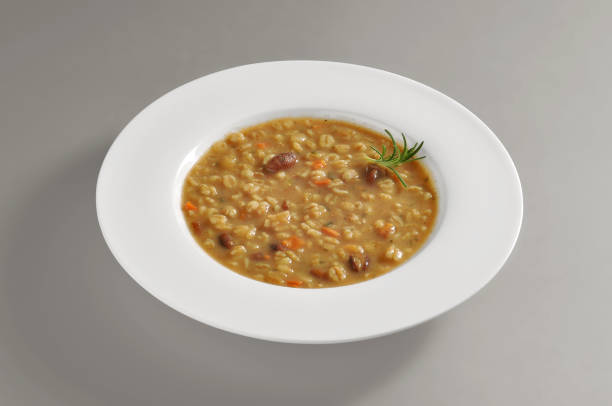 talerz z porcją zupy jęczmieńczej - vegetable barley soup zdjęcia i obrazy z banku zdjęć