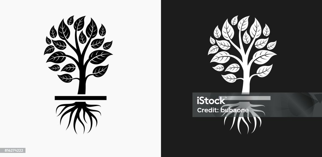 Growing Tree Icon on Black and White Vector Backgrounds Growing Tree Icon on Black and White Vector Backgrounds. This vector illustration includes two variations of the icon one in black on a light background on the left and another version in white on a dark background positioned on the right. The vector icon is simple yet elegant and can be used in a variety of ways including website or mobile application icon. This royalty free image is 100% vector based and all design elements can be scaled to any size. Root stock vector