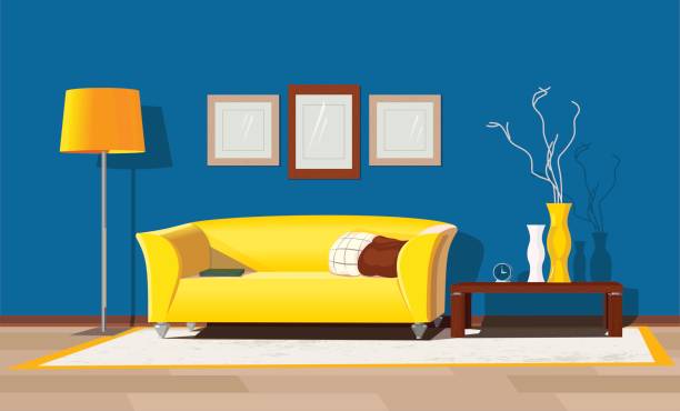 modernes haus innenansicht - teppichboden couch stock-grafiken, -clipart, -cartoons und -symbole