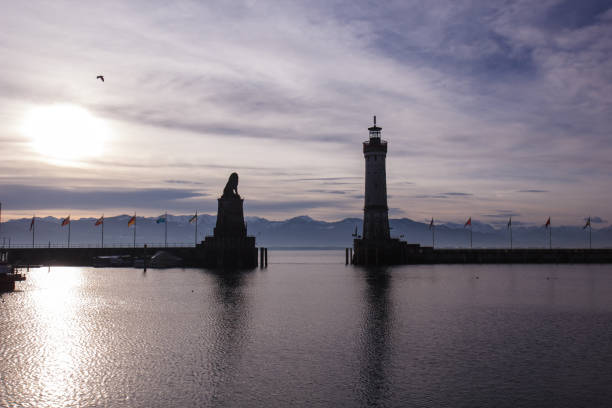 istock Harbor of Lindau at sunrise, Germany 816338878