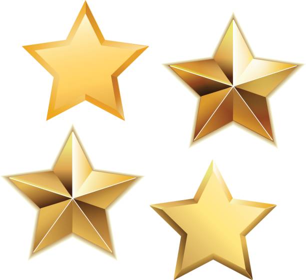 векторный набор реалистичных металлических золотых звезд, изолированных на белом фоне. - звезда stock illustrations