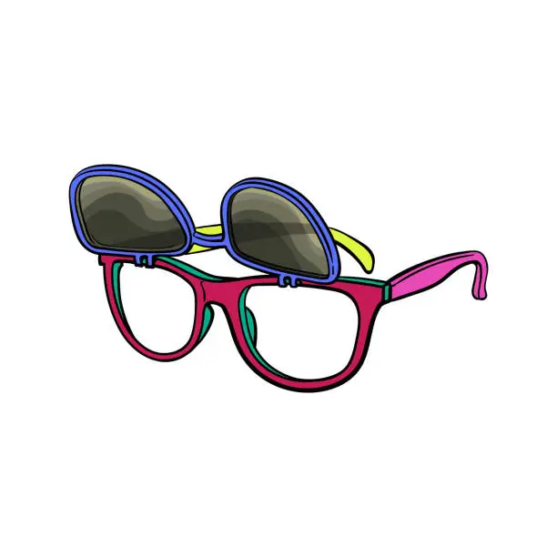 Vector illustration of Retro wayfarer sunglasses with removable lenses, fashion accessory from 90s