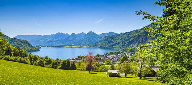 Great view over the lake Wolfgangsee in Upper Austria