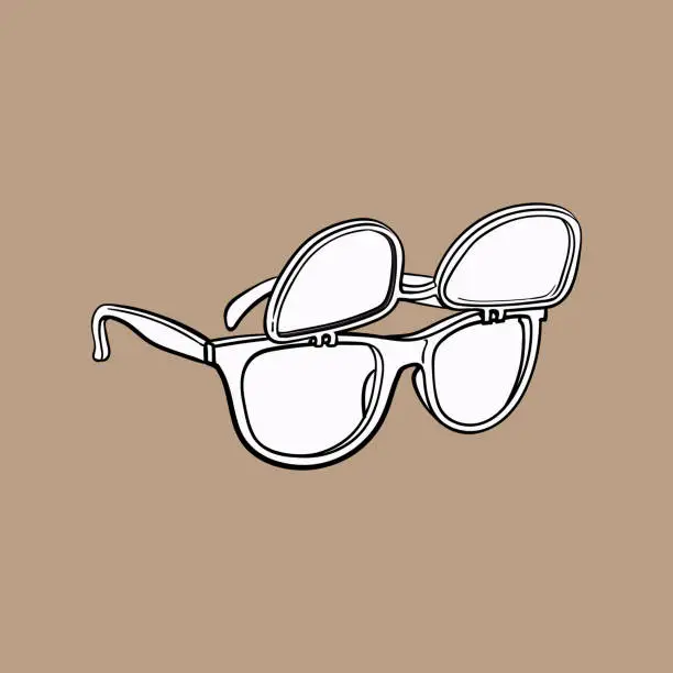 Vector illustration of Retro wayfarer sunglasses with removable lenses, fashion accessory from 90s