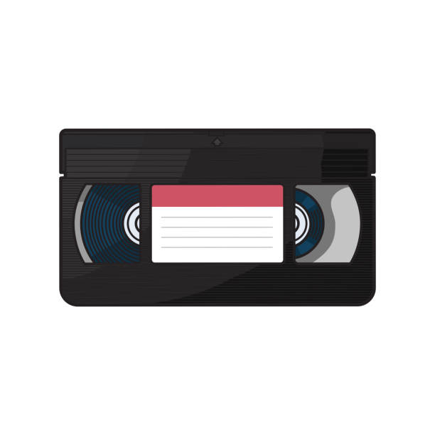 Video cassette, VHS videotape from 90s, isolated vector illustration Video cassette, VHS videotape from 90s, sketch vector illustration isolated on white background. Front view of hand drawn video tape, videocassette, VHS with empty label sticker, retro object from 90s audio cassette blank vcr film reel stock illustrations