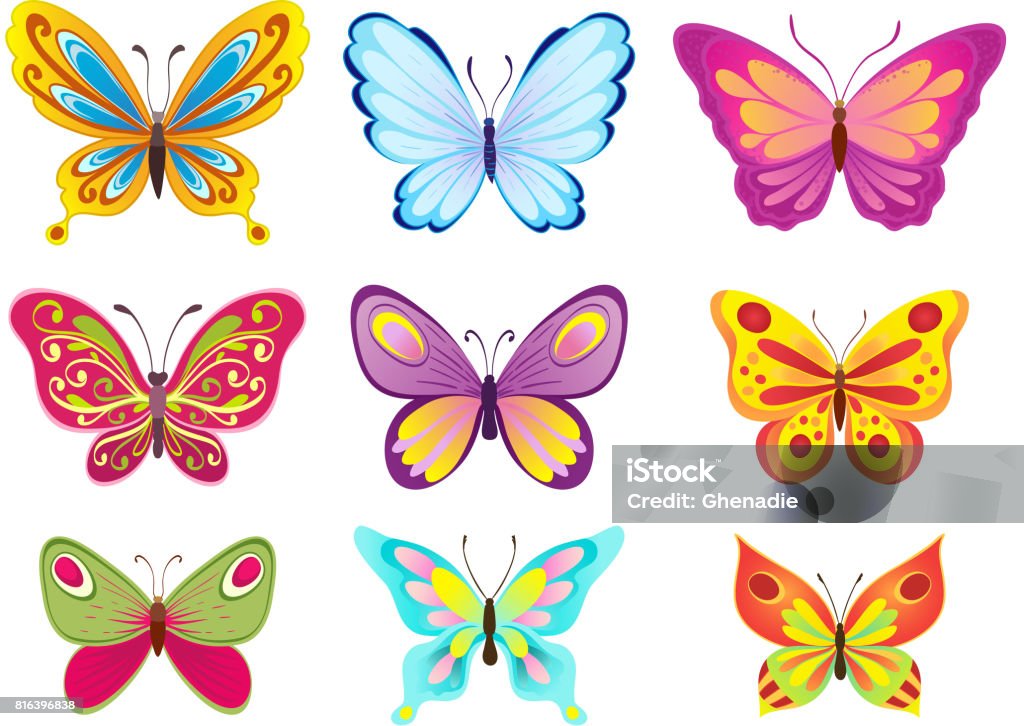 Ilustración de Conjunto De Mariposas De Colores Dibujos Animados Sobre  Blanco Ilustración De Vector y más Vectores Libres de Derechos de Mariposa  - Lepidópteros - iStock