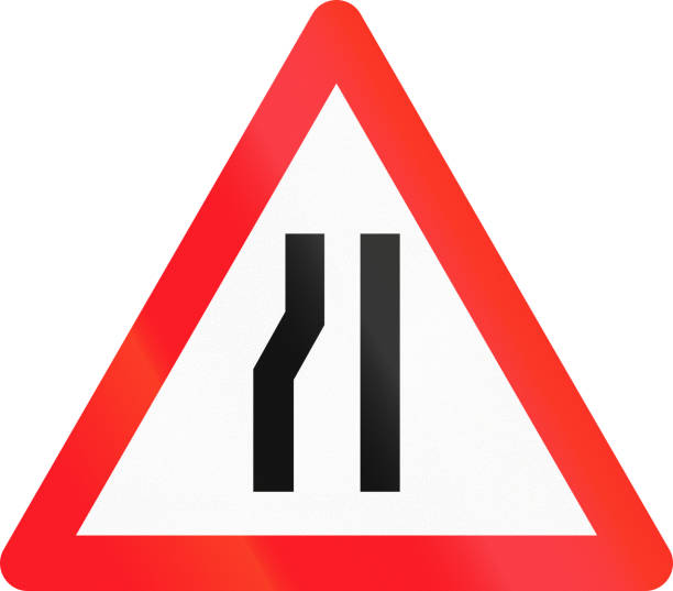 istock Warning sign used in Switzerland - road narrows on left 816428904