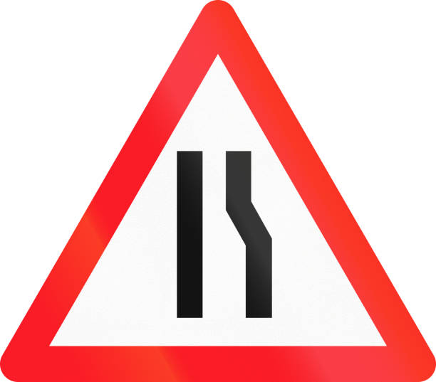 istock Warning sign used in Switzerland - road narrows on right 816428976
