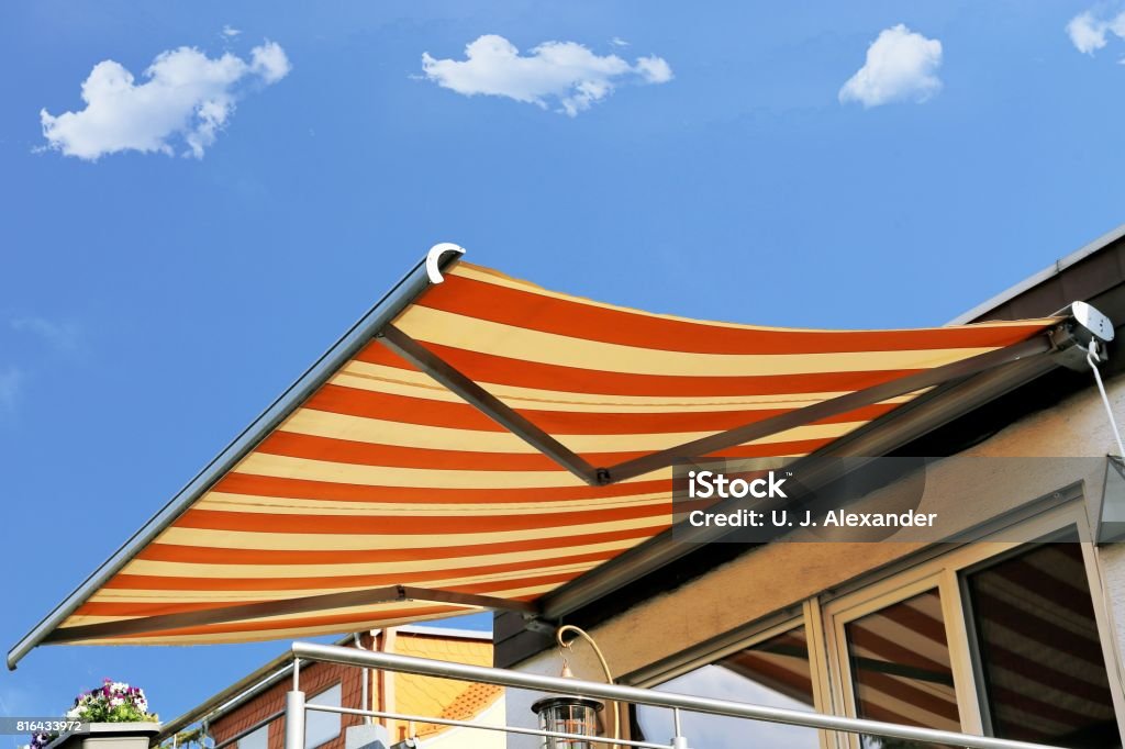 New awning New terrace awning Canopy Stock Photo