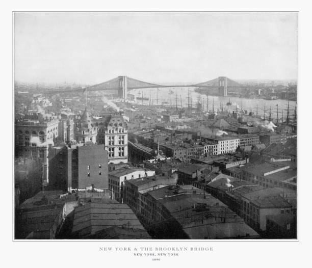 ニューヨーク、ブルックリン ブリッジ、ニューヨーク市, アメリカ合衆国, アンティーク アメリカの写真、1893 - 港湾 写真 ストックフォトと画像