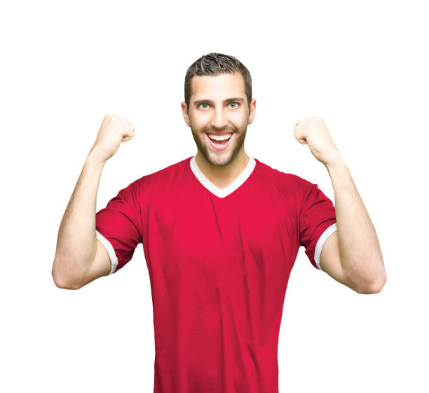 istock Fan / Sport Player on red uniform celebrating 816466446