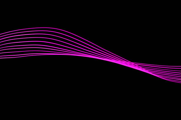 istock Pink Purple Light Painting Photography - ripples and waves in a parallel lines pattern, on a clean black background 816476838