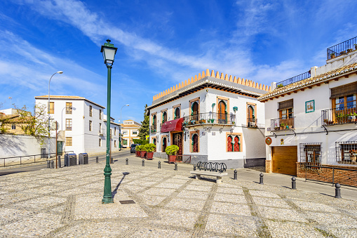Little square with beautifull white houses in Albaicin, Granada,Andalusia,Spain