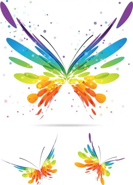 Vector illustration of Set of multicolored butterflies