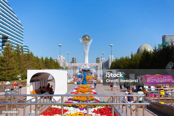 Monument Baiterek And Cars On Road In City Astana Capital Kazakhstan Stock Photo - Download Image Now