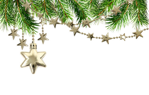 istock Christmas garlands with stars and pine tree twigs 816559376