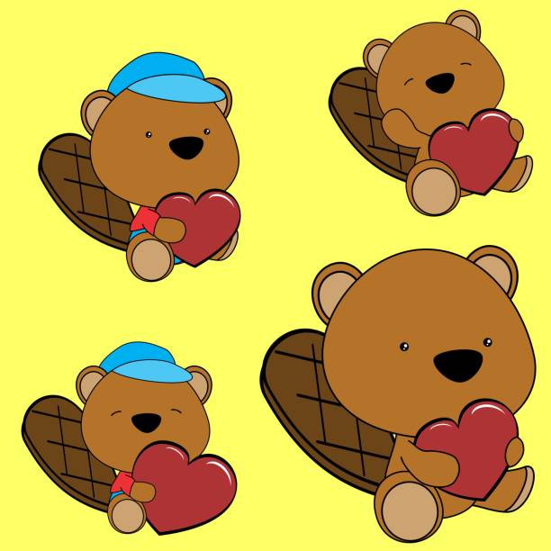 cute beaver baby cartoon heart set cute beaver baby cartoon heart set in vector fomat very easy to edit clip art of baby beaver stock illustrations