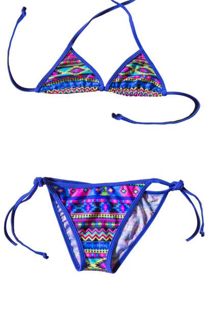 istock Colorful two piece swimsuit with stripes isolate on white background 816585526