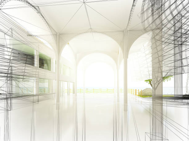 istock sketch design of interior hall, 3d rendering 816599274