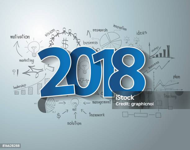 Blue Tags Label 2018 Text Design On Charts And Graphs Stock Illustration - Download Image Now