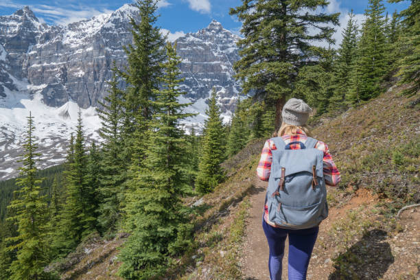 istock Young woman hiking on mountain trail in springtime 816643440