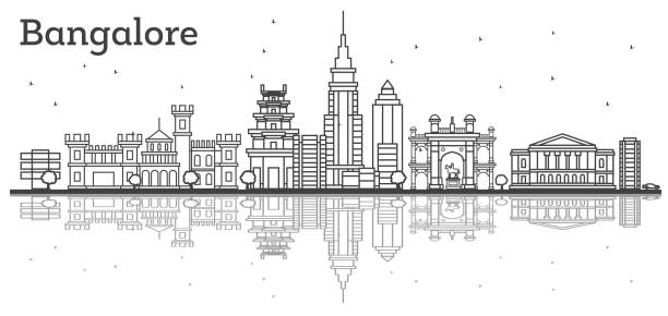 ilustraciones, imágenes clip art, dibujos animados e iconos de stock de esquema bangalore horizonte con edificios históricos y reflexiones. - india bangalore contemporary skyline