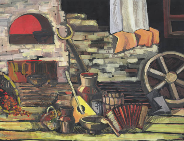 istock Still life in Russian style, hut with objects of everyday life 816656602