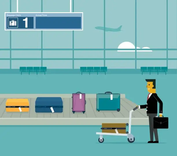 Vector illustration of Airport conveyor belt - Businessman