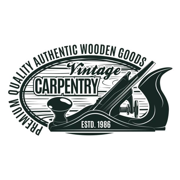 vintage emblem design Vintage woodworking emblem design,  grange print stamp, creative carpentry typography emblem, Vector sawmill gravy stock illustrations