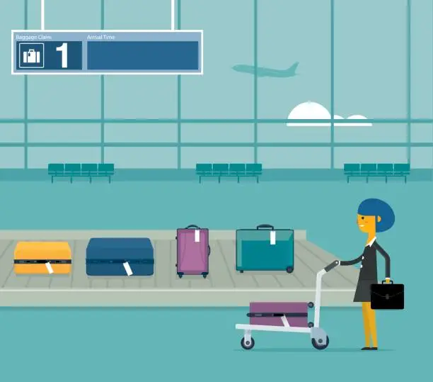 Vector illustration of Airport conveyor belt - Businesswoman