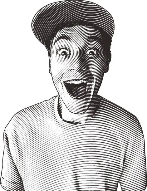 Vector illustration of Casual young man with a funny surprised facial expression