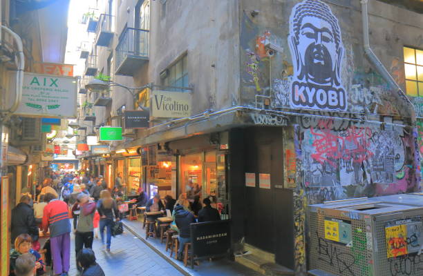 Melbourne Australia - July 7, 2017: People visit Center place cafe street in Melbourne Australia